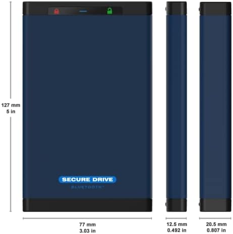 SecureData SecureDrive BT 1TB SSD Hardware Encrypted USB 3.0 Ext Drive FIPS 140-2 Level 3 Unlock via Phone app TAA Compliant CJIS HIPAA CMMC GDPR Compliant Works with Mac and Win Free AV