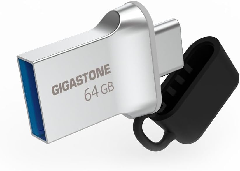 GIGASTONE 64GB Nano Luxus Dual Drive (5 Pack) Z50 USB 3.2 Gen 1, 2-in-1 USB-A & Type-C, 100MB/s Ultra Fast, Cap Design, Metal, Plug & Play for Smartphone/PC/Mac/TV/Car, 2.0/3.0/3.1 Compatible