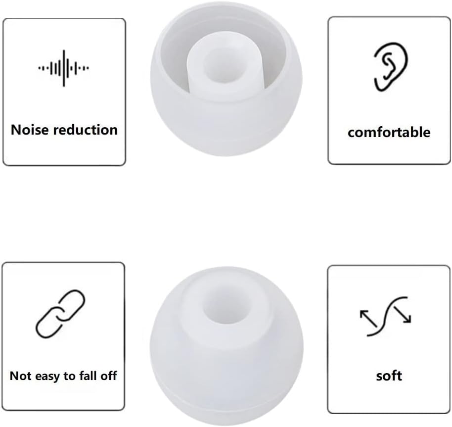 36 Pieces Large Earbud Tips Soft and Comfortable Ear Bud Replacement Pieces Silicone Fit Most in-Ear Headphones，Inner Hole 3.8mm -5.5mm，Large Clear White Replacement Earbuds Silicone Tips