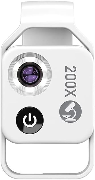 200X Magnification Microscope Lens withCPL Mobile LED Light Micro Pocket Macro Lenses for iPhone Samsung All Smartphones (White with CPL)
