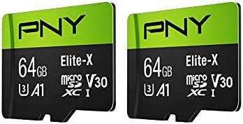 PNY 64GB Elite-X Class 10 U3 V30 microSDXC Flash Memory Card 2-Pack - 100MB/s, Class 10, U3, V30, A1, 4K UHD, Full HD, UHS-I, Micro SD