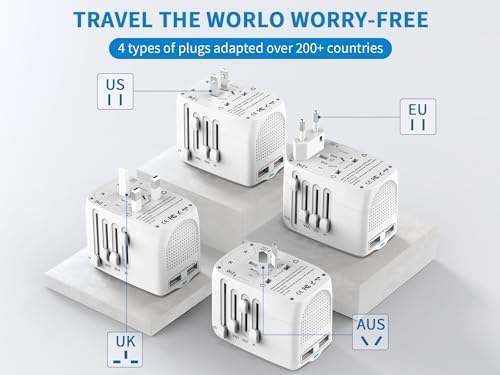 International Travel Adapter Voltage Converter Combo for 100V-240V with 2 USB Ports, USA to UK Europe Australia 200+ Countries Power Converter