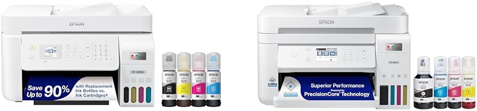 Epson EcoTank ET-4800 Wireless All-in-One Cartridge-Free Supertank Printer with Scanner & EcoTank ET-3850 Wireless Color All-in-One Cartridge-Free Supertank Printer with Scanner