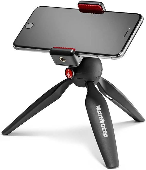 Manfrotto Mini Tripod with Universal Smartphone Clamp, Made in Italy, for iPhone with or Without Case, CSC, Vlogging, Videography, MKPIXICLMII-BK