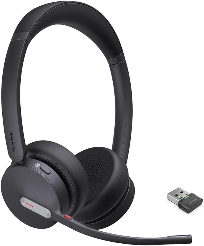 Yealink BH70 Wireless Bluetooth Headset with Microphone for Work, up to 35h Talking Battery Life, 3-Mic Noise Cancellation, 147g Lightweight Microsoft Teams Certified Headphone for Open Office, USB-A