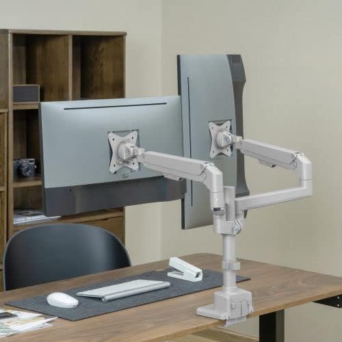 Mount-It! Dual Monitor Mount - Monitor Stands for 2 Monitors, Computer Arms on Desk Stand, Gas Spring Height Adjustable Desk Mount in Silver, VESA 75, 100 Fits Screens Up to 32", Silver Color