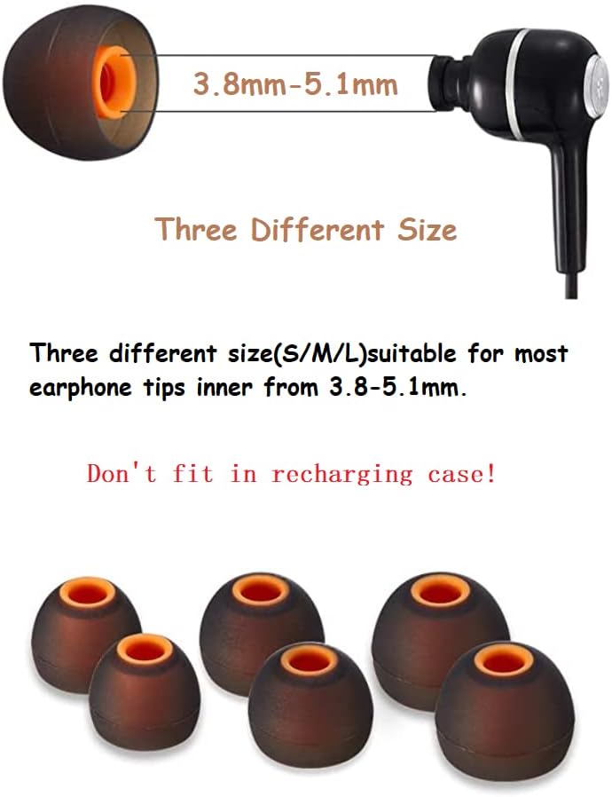 Earbuds Replacement Tips Silicone Earbud Tips Ear Gels Fit for Inner Hole from 3.8mm - 5.1mm Earphones 9 Pairs S/M/L Black-Orange