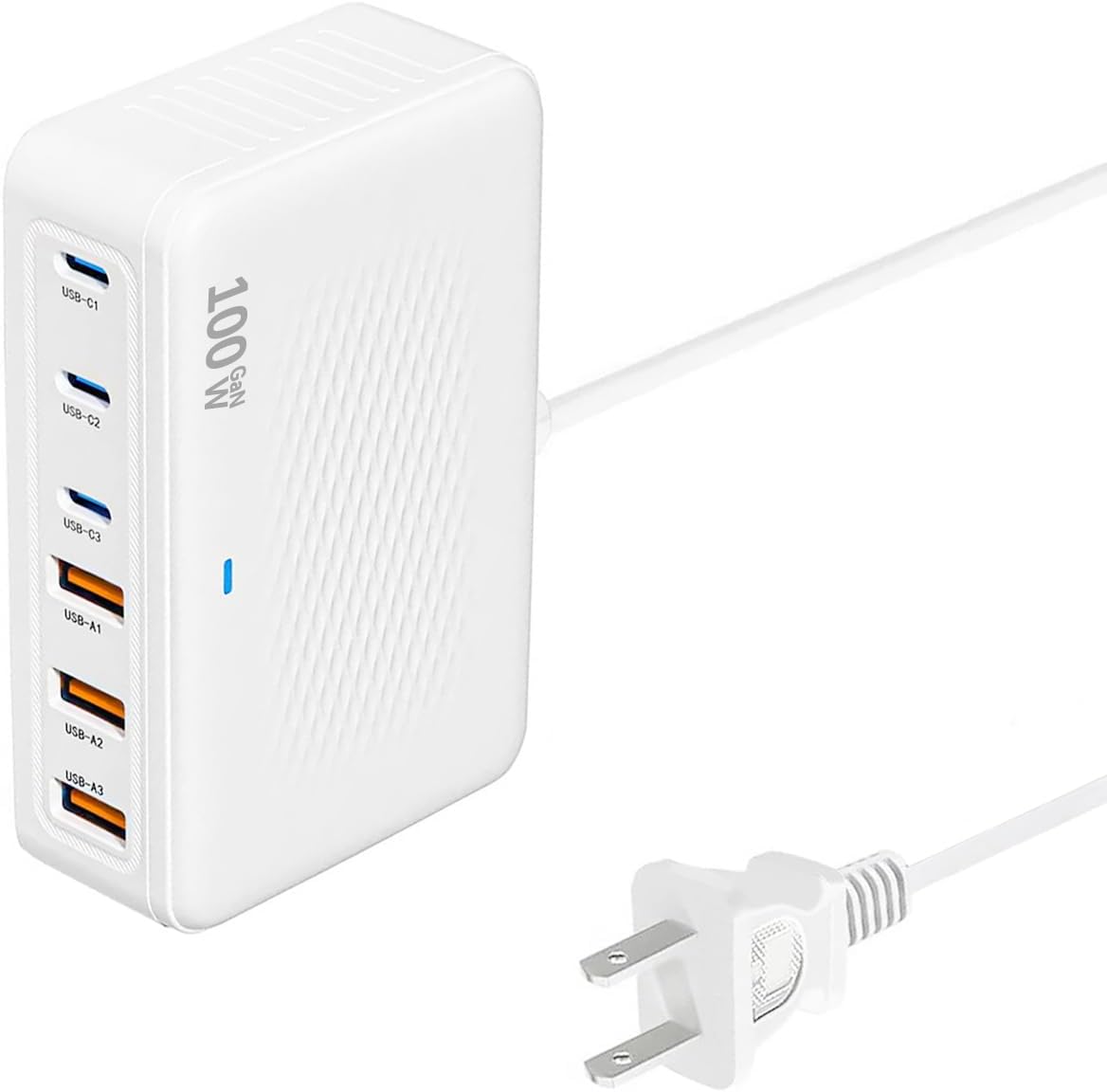 USB C Charger Block 100W Charging Station Hub GaN-III 6 Port Type C Travel Charger for Multiple Devices USB C Power Strip Adapter Plug Cube Brick for iPhone 16 15 14 13 12 Pro Max,iPad,Galaxy,5ft Cord