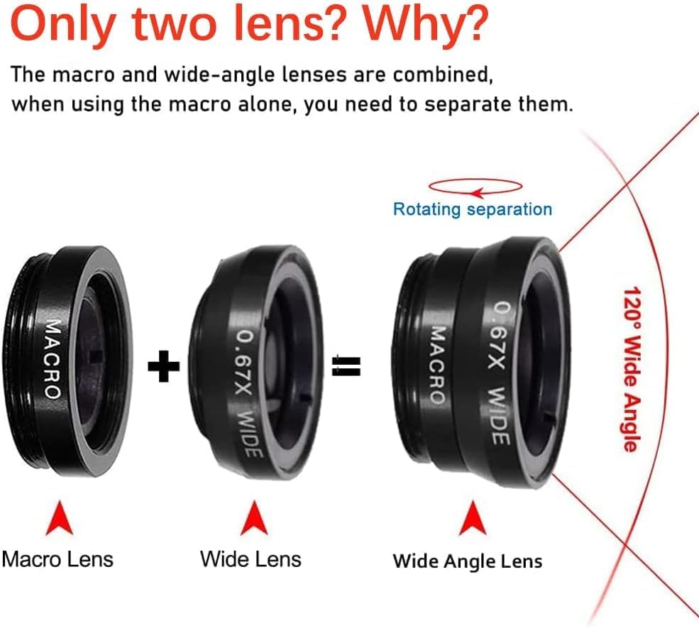 Phone Camera Lens,3 in 1 Cell Phone Camera Lens Kit,Fisheye Lens Macro Lens Wide Angle Universal for Smart Phones iPhone Samsung Android Black
