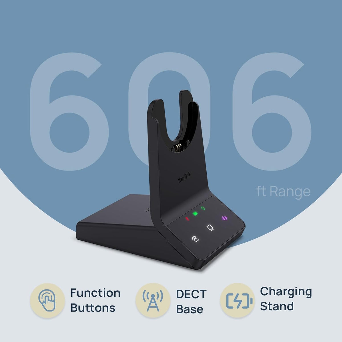 Yealink WH64 Dual Teams DECT & Bluetooth Wireless Headset, 606ft Range, Microsoft Certified, On Ear Work Wired Headphone with 3X Noise Cancelling Mic, 32 Talk Time, Office Desk IP Phone, PC,Computer