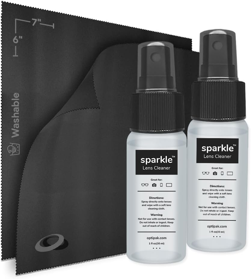 Sparkle Anti-Reflective Lens Cleaner Spray kit | (2) 1oz Glasses Cleaner Spray + (2) Microfiber Cloth for Eyeglasses, Sunglasses, Lenses, Screens and Camera Cleaning Kit (4 Piece Set)