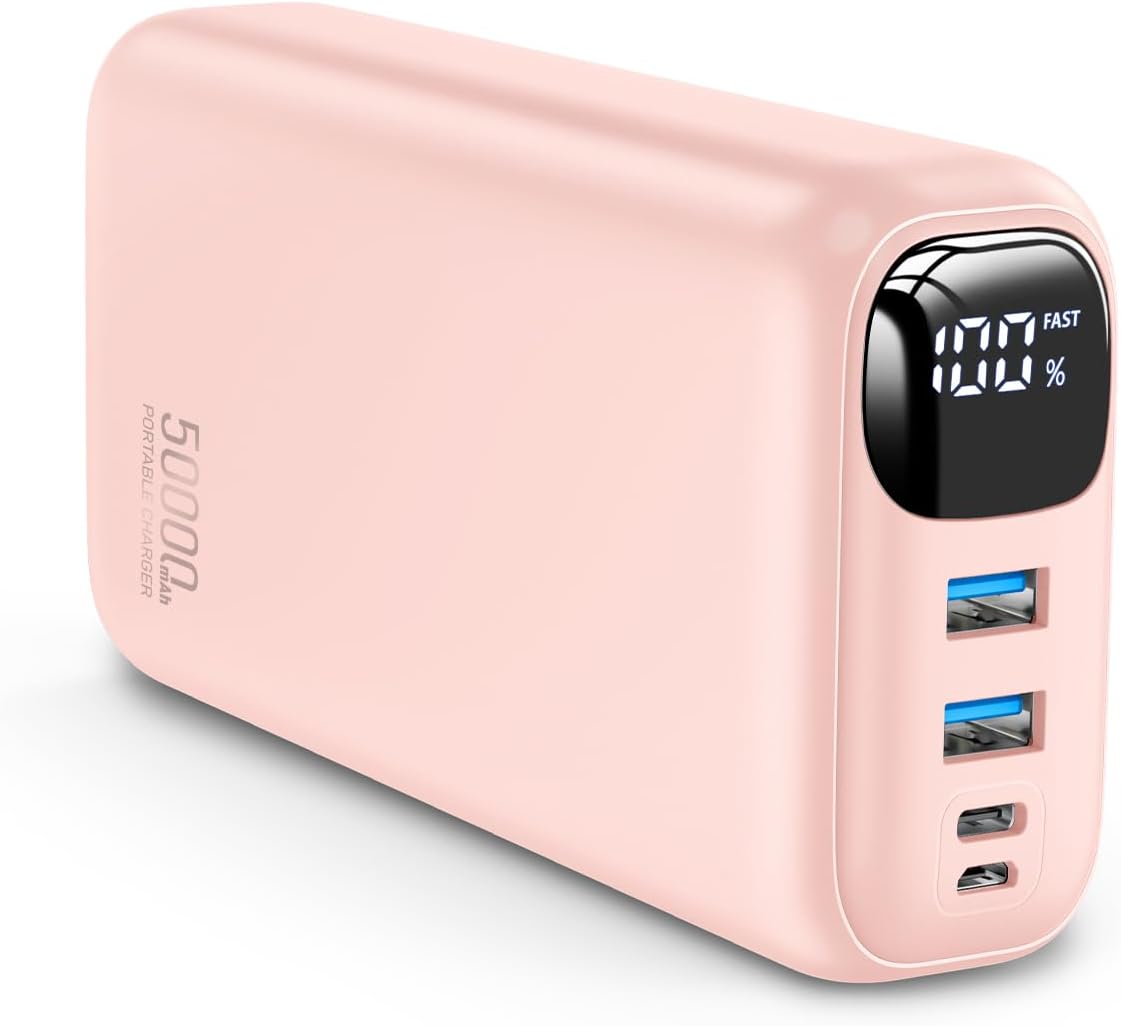 Portable Charger 50000mAh Power Bank - 22.5W Fast Charging External Battery Pack, LED Display USB-C Portable Cell Phone Charger for iPhone 16/15/14/13 Pro, Android, Samsung Galaxy, Etc(Pink)