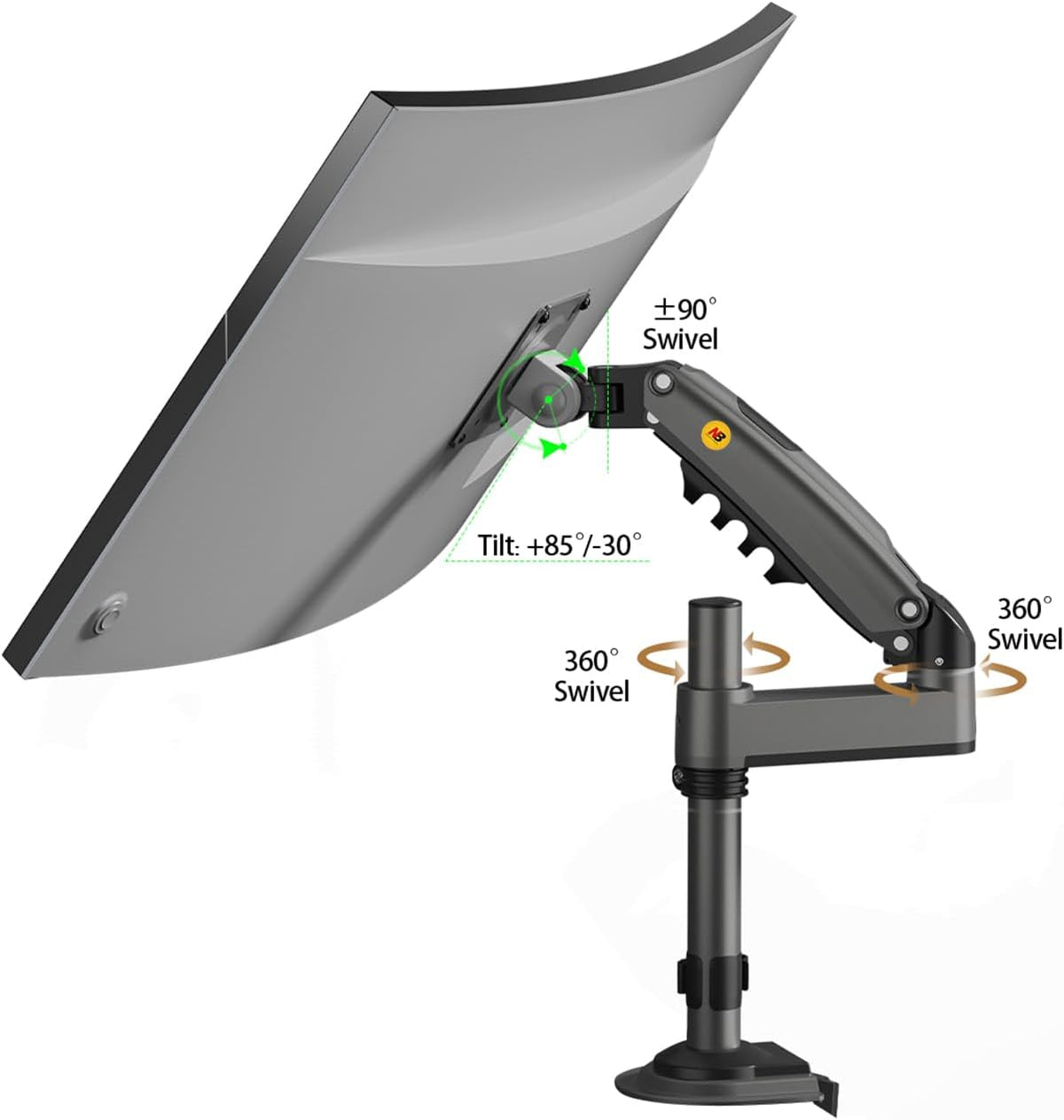 NB North Bayou Monitor Desk Mount Long Arm for Monitors Within 4.4 to 19.8lbs Ultra Wide Full Motion Swivel Height Adjustable Monitor Stand H100