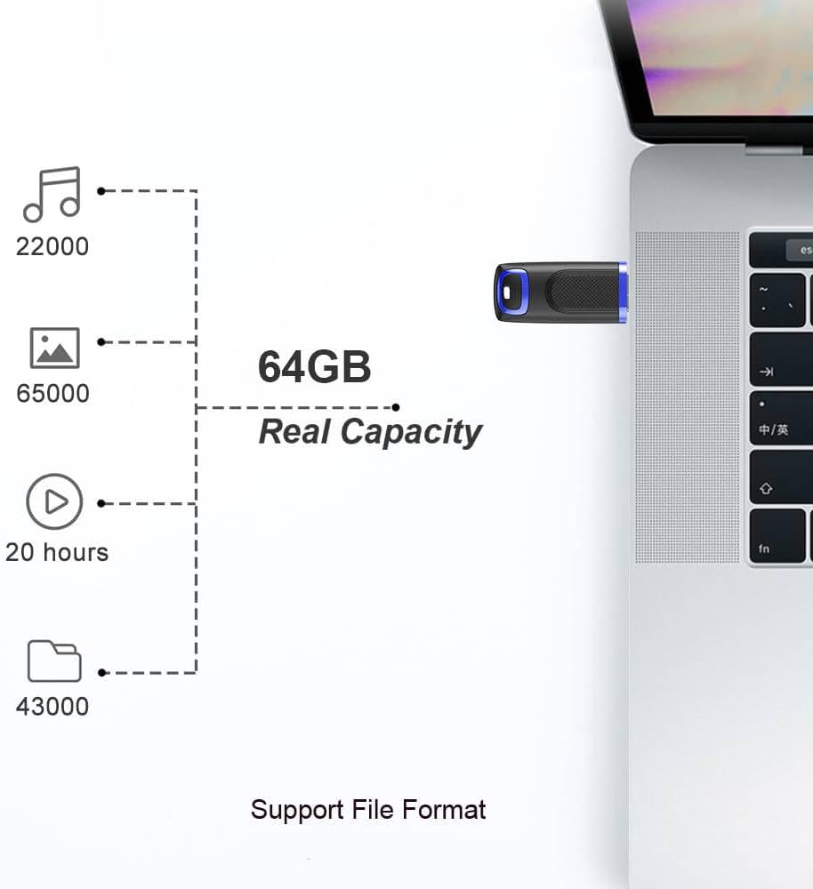 TOPESEL 64GB Flash Drive 5 Pack, USB 2.0 Thumb Drives High Speed Memory Stick Jump Drive Zip Drive for Data Storage and Backup (Five Mixed Colors: Red Blue Cyan Orange Green)