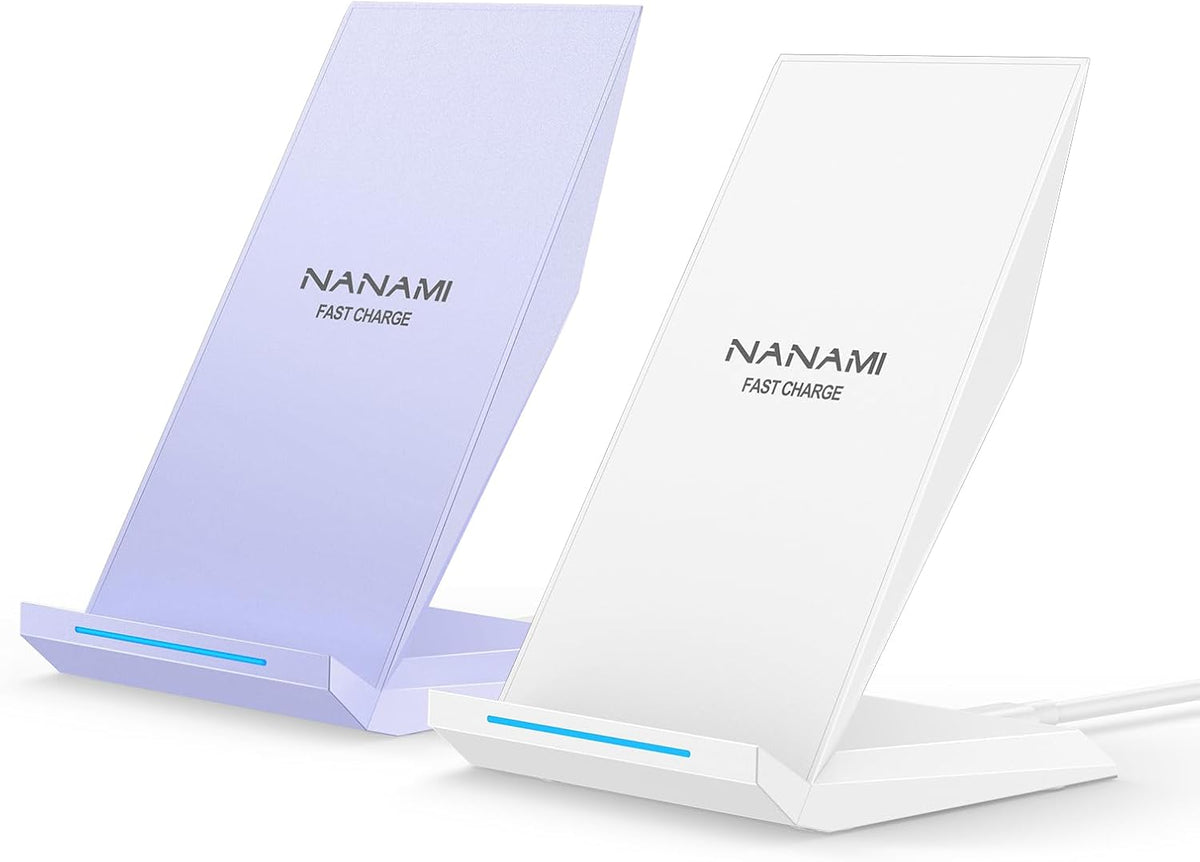 Fast Wireless Charger 2 Pack - NANAMI Qi Certified Wireless Charging Stand for iPhone 16/15/14/13/12/12 Pro Max, Phone Charger Dock Compatible Samsung Galaxy S25/S24/S23/S22/S21/S20/Note 20,Pixel 6/5