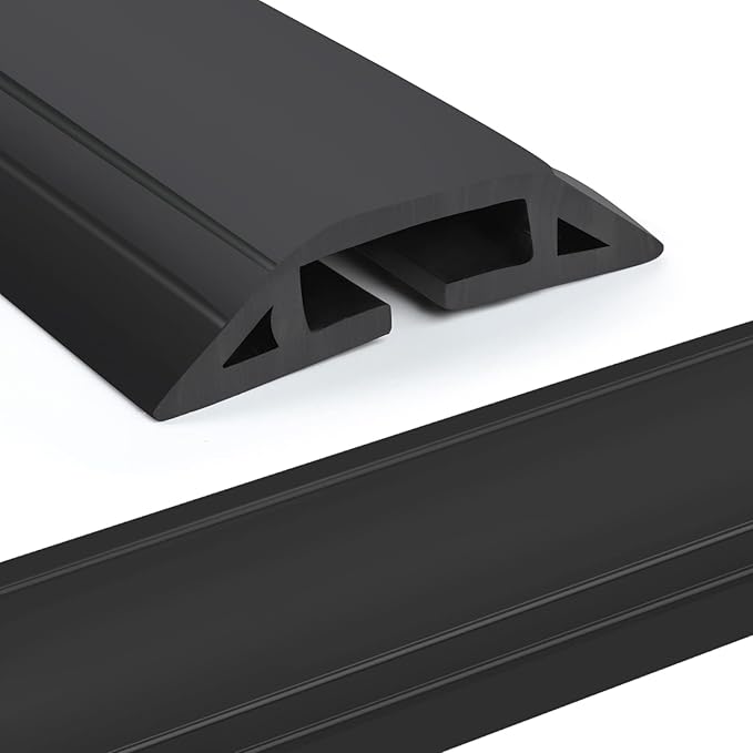 Eapele 10 ft Floor Cord Cover Heavy Duty Cable Protector, Easy to Unroll, Prevent Trip Hazard for Home Office or Outdoor Settings (Black)
