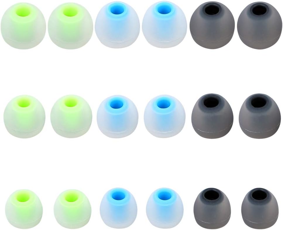 Brandless Earbud Tips Replacement - 9 Pairs SML, SENSO, TOZO, Sony Compatible, Soft Silicone, Black, Green, Blue