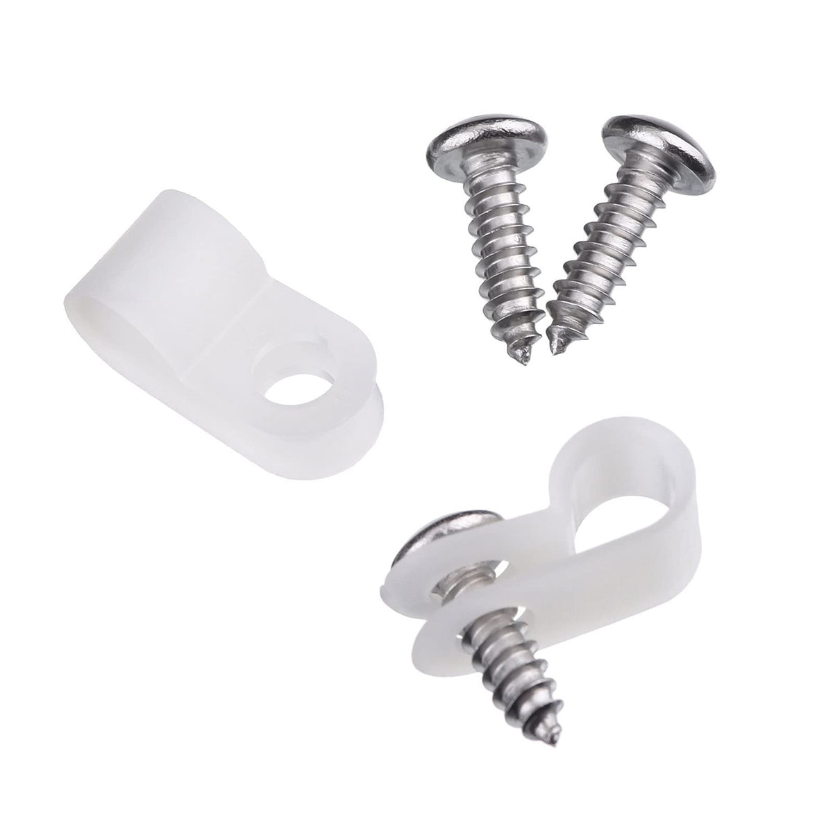 Hicarer 50 Pack R-Type Cable Clip Wire Clamp, Nylon Screw Mounting Cord Fastener Clips with 50 Pack Screws for Wire Management (White,1/2 Inch)