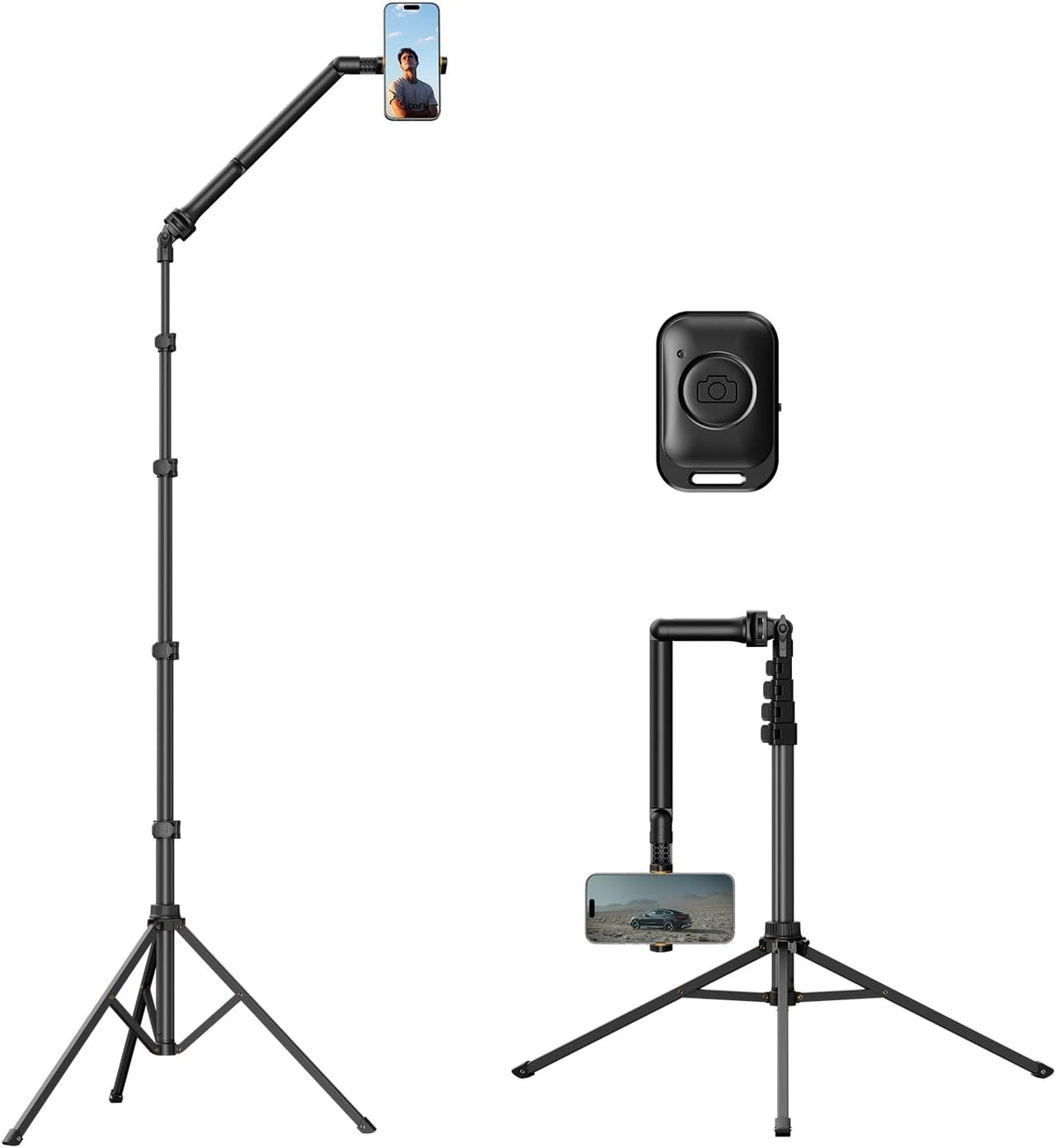 TODI 86" Tripod for iPhone, Phone Tripod Stand with Flexible Arm & Selfie Stick Remote, Extra-Length Legs Cell Phone Stand for Video Recroding, Compatible with iPhone Android, Camera