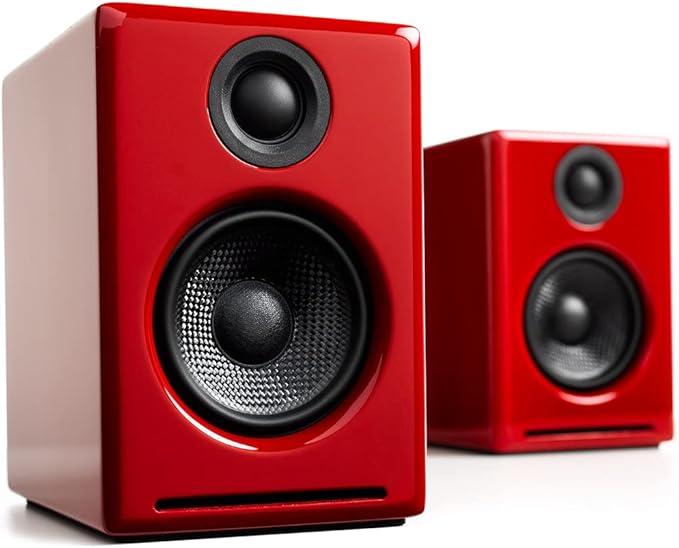 Audioengine A2 Red Computer Speakers with S8 White Subwoofer and DS1M Metal Stands