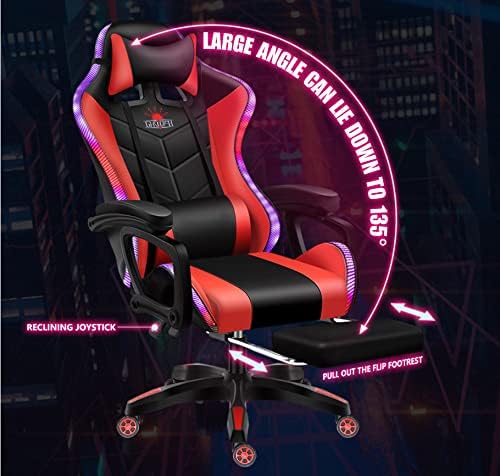 Gaming Chair with 7-Point Massage Function Ergonomic Computer Chair with Footrest and Lumbar Support Video Gaming Chair with RGB Lights and Speakers Adjustable Backrest Swivel ChairBlack
