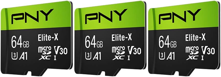 PNY 64GB Elite-X Class 10 U3 V30 microSDXC Flash Memory Card, 3 Count (Pack of 1) - 100MB/s, Class 10, U3, V30, A1, 4K UHD, Full HD, UHS-I, Micro SD