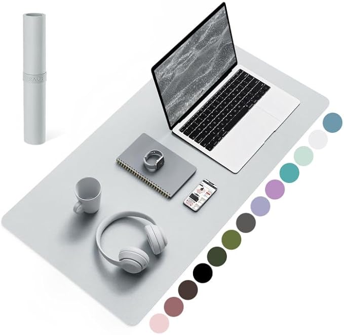 YSAGi Non-Slip Leather Desk Pad, Waterproof Laptop Computer Desk Keyboard Mat, Table Protector Blotter Mat, Large Mouse Pad for Office/Work/Home/Decor(Silver-Grey, 31.5" x 15.7")