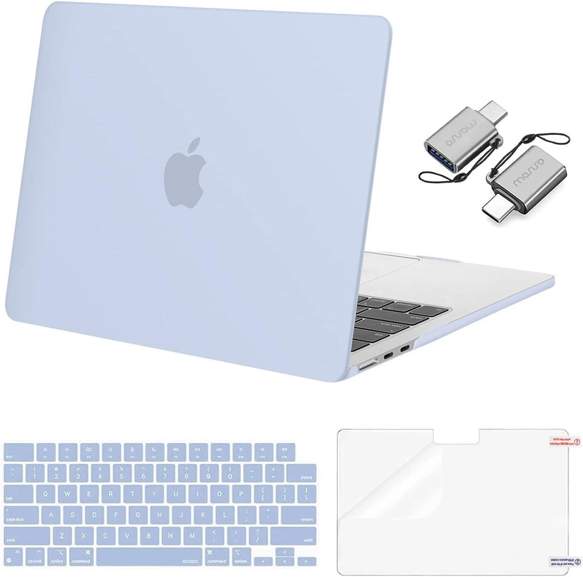 MOSISO Compatible with MacBook Air 13 inch Case 2025 2024 2023 2022 M4 A3240 M3 A3113 M2 A2681, Plastic Hard Shell&Keyboard Cover&Screen Film&Type C for MacBook Air 13.6 inch Case, Pastel Blue