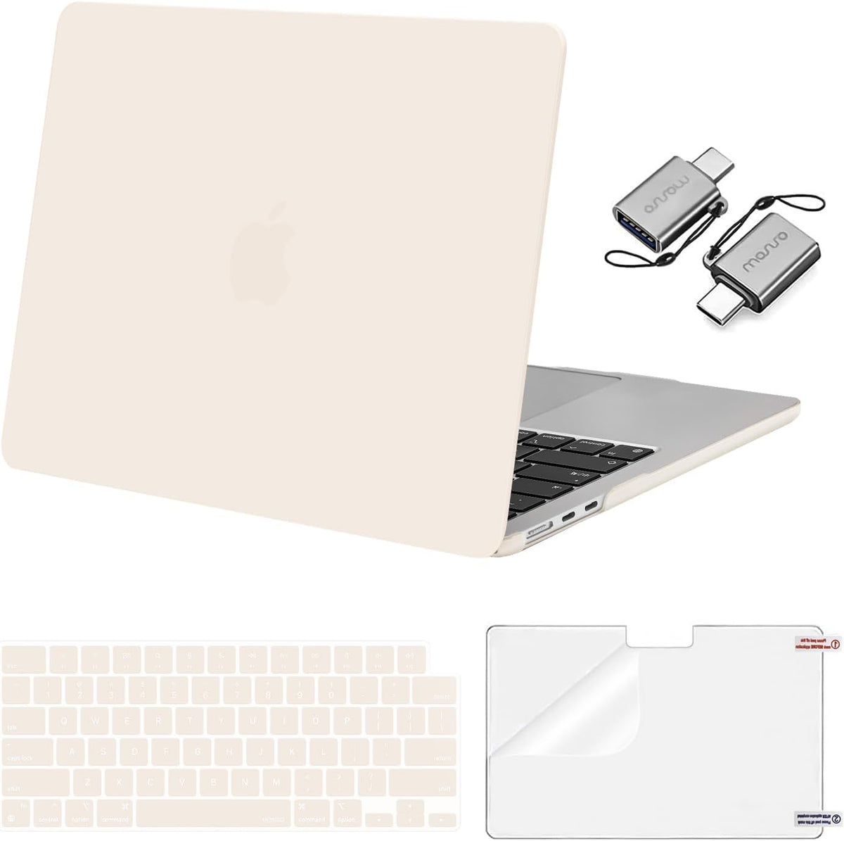 MOSISO Compatible with MacBook Air 13 inch Case 2025 2024 2023 2022 M4 A3240 M3 A3113 M2 A2681, Plastic Hard Shell&Keyboard Cover&Screen Film&Type C for MacBook Air 13.6 inch Case, Beige