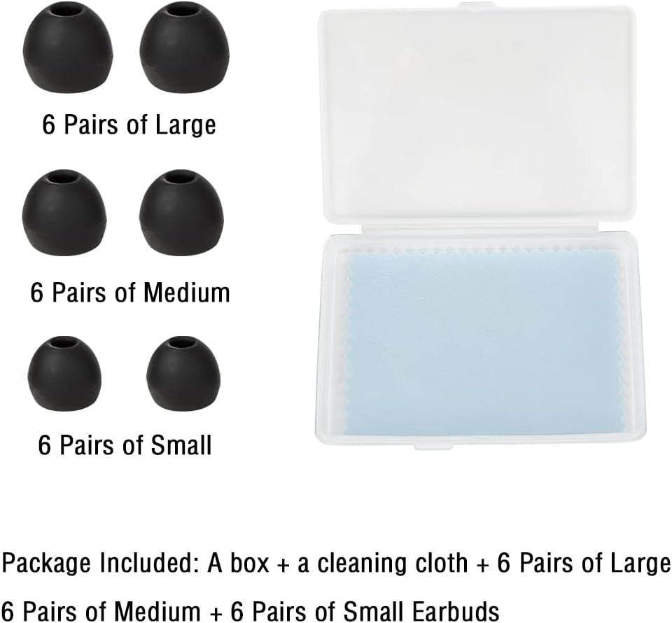 18 Pairs Silicone Earbud Tips Replacement Ear Tips Earbuds Cap for in- Ear Headphones Eartips (Inner Hole from 3.8mm-5.5mm Earphones) Earbud Replacement Tips Ear Buds Tips S M L,Black