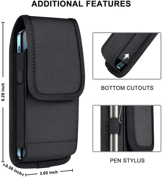 Cell Phone Holster for iPhone 17 16 15 14 13 Pro Max, 17 Air, 16 15Plus, Galaxy Z Fold 7 6 S25 S24 Ultra Plus A16 A36 5G Case with Belt Clip Belt Holder Pouch (Fits Phone with Otterbox Case on) Black