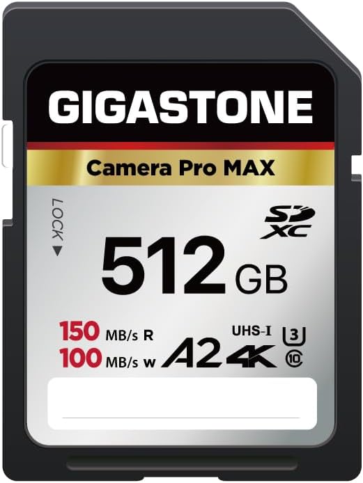 [5-Yrs Free Data Recovery] GIGASTONE 512GB SD Card, 4K Camera Pro MAX, A2 4K SDXC Memory Card High Speed 4K UHD Video Compatible with Canon Kodak Digital Camera, with 1 Mini case