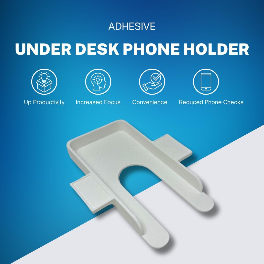 Chatelet Under Desk Phone Holder with Adhesive – Hidden Smartphone Mount for Office or Home Desk – Stick-On Organizer for Focus & Productivity – Fits Most Phones (White)
