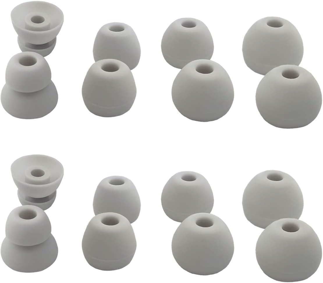 Silicone Earbuds Tips for Powerbeats Pro, Powerbeats 4 & 2 & 3 Beats Flex Replacement Eartips 8 Pairs L/M/S Double Flange Rubber Powerbeats Ear Tips Gray White
