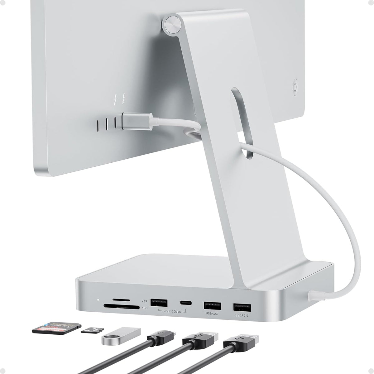 USB C HUB for iMac 24 inch 2021/2023/2024, PULWTOP USB Hub Adapter iMac Accessories for i-Mac M1/M3/M4 with USB C 10Gbps 3*USB A SD/TF, Docking Station Support Expand M.2 SSD (Not Included), Silver