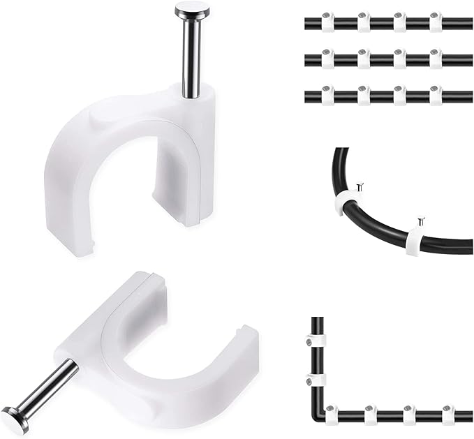 Abnii Cable Nails Clips, 100 Pcs, 8mm, Wire Wall Clips, White
