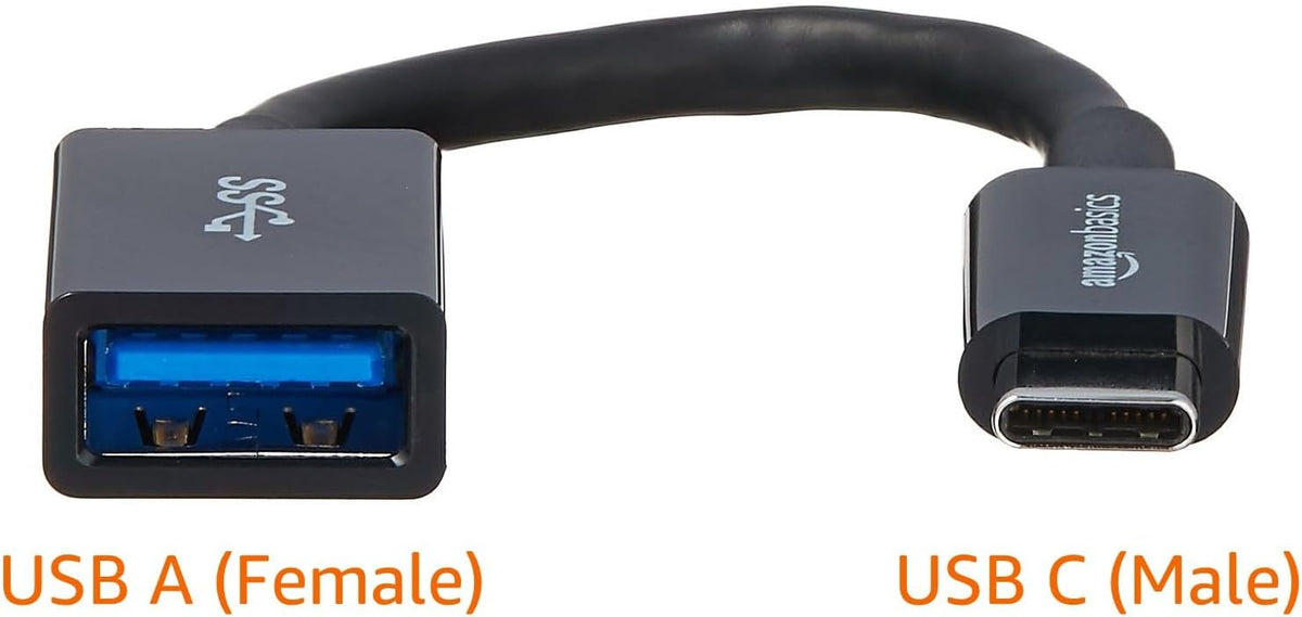 Amazon Basics USB 3.1 USB-C to USB-A Female Adapter Cable Converter, 5Gbps High-Speed, USB-IF Certified, for Laptops, Tablets, Phones (iPhone 16/15), Black