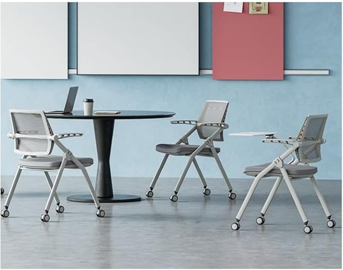 【2 Pack】 Comfortable Home Office Foldable Office ChairFolding Chair with Wheels Desk Chairs for Bedroom with Padded Seats Small SpacesGaming Ergonomic Foldable armrest360 Degree RotationGrey