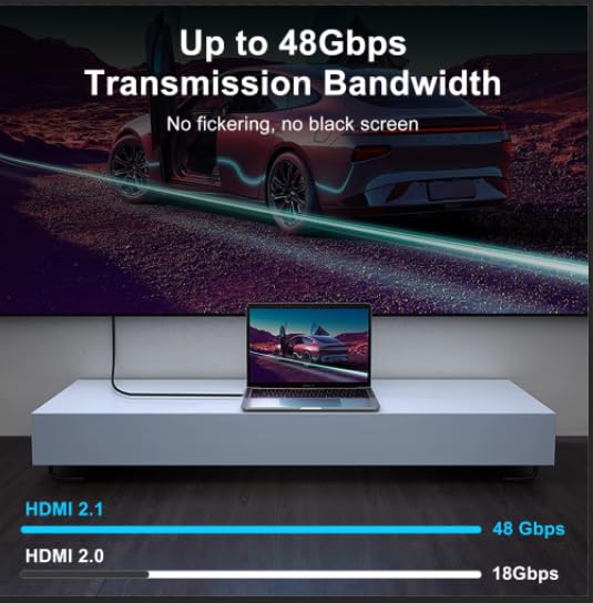 8K 2.1 90 3.3FT, 4K@120Hz 8K@60Hz TV/HDTV/PS5/Blu-ray Thsucords Ultra Thin HDMI Degree Left Angle Cable Flexible Slim