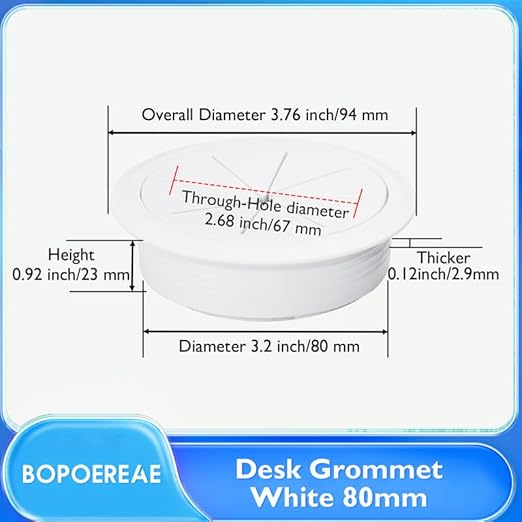 BOPOREAE 2 Pcs Desk Grommet 3-1/8" (80mm), Desk Hole Cover for Cables