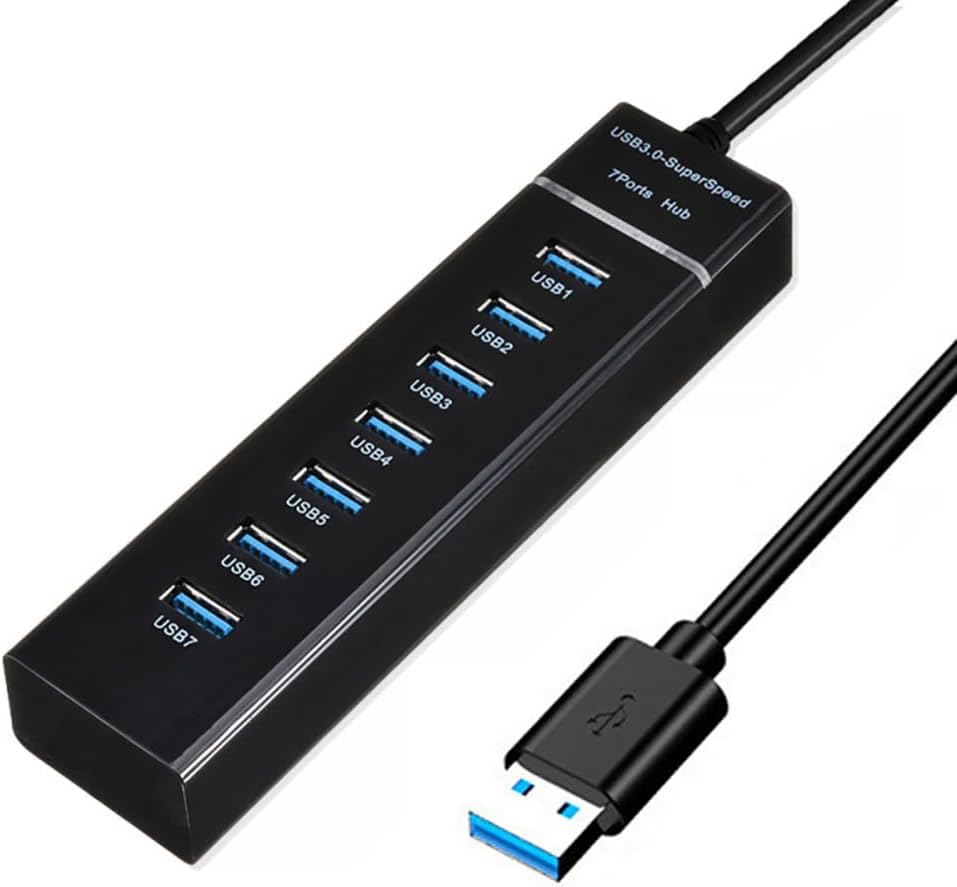 7 Ports USB Hub, Multiple Port USB Hub with Indictor Light, High Speed Data Transmission USB Adapter, Compatible with Mouse, Keyboard, Printer, Windows, MacOS, Linux