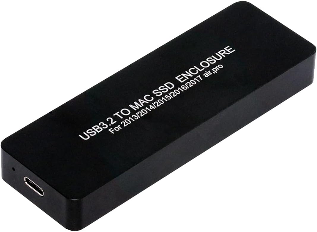 External SSD Enclosure USB-C 3.2 for 12+16 Pin MacBook Air/Pro mid 2013-2017, CNC Hard Drive Case for A1466 A1465 A1502 A1398, Portable SSD Reader Box