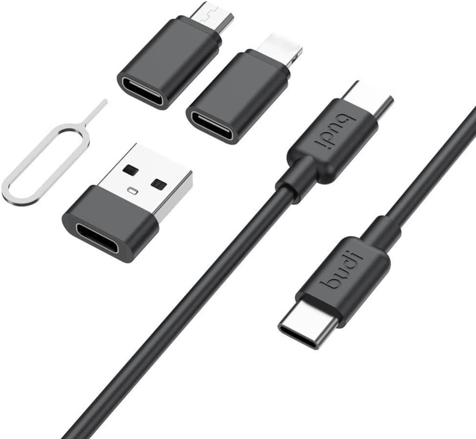 Multifunctional Data Cable Conversion Head Portable Storage Box, Multi-Type Charging Line Convertor USB Type C Adapter Tool Contains Sim Card Slot Tray Eject Pin, Phone Holder (Black)