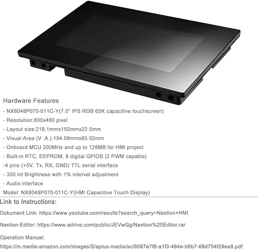 Nextion 7.0 LCD Module Touch Display Intelligent Series NX8048P070-011C-Y HMI IPS RGB 65K Capacitive Touchscreen Pannel with Enclosure