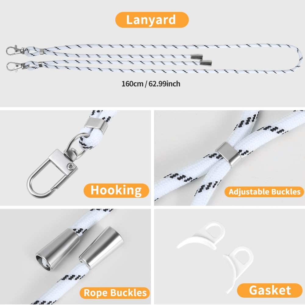 for iPhone 16 Pro Max Case with 62.99 inch Lanyard, Classic Clear&White Magnetic Phone Case, Drop&Shockproof Protection Cases, Phone Holder Lanyard, Compatible with Magnet Accessory