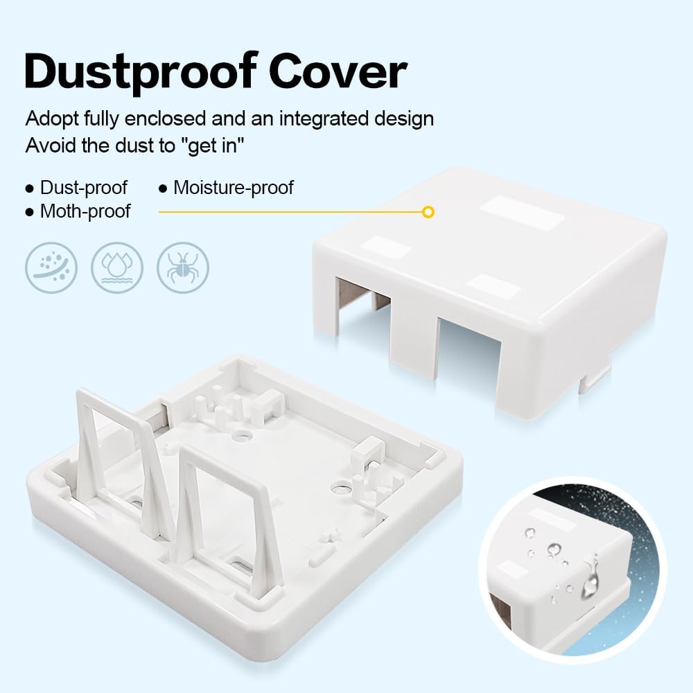 Keystone Jack Surface Desk Mount/Wall Mount Box,2-Port,5-Pack White