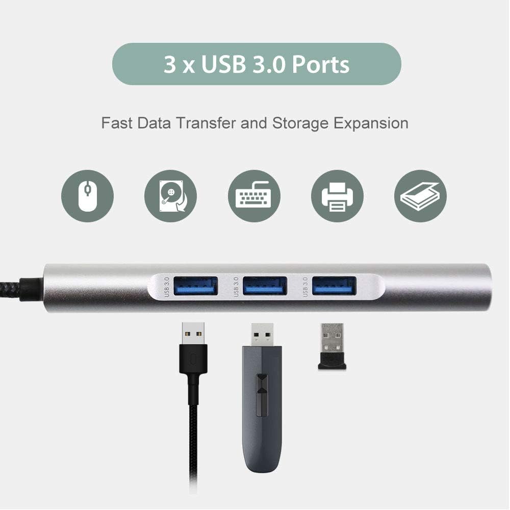 9-in-1 USB C Hub Multiple Adapter, 3 USB 3.0 Ports up to 5Gbps Transfer, 4K@30Hz HDMI, 60W PD, SD/TF Card Reader, 3.5mm Audio Jack & Ethernet, USB-C Hub for MacBook and Other Type-C Devices