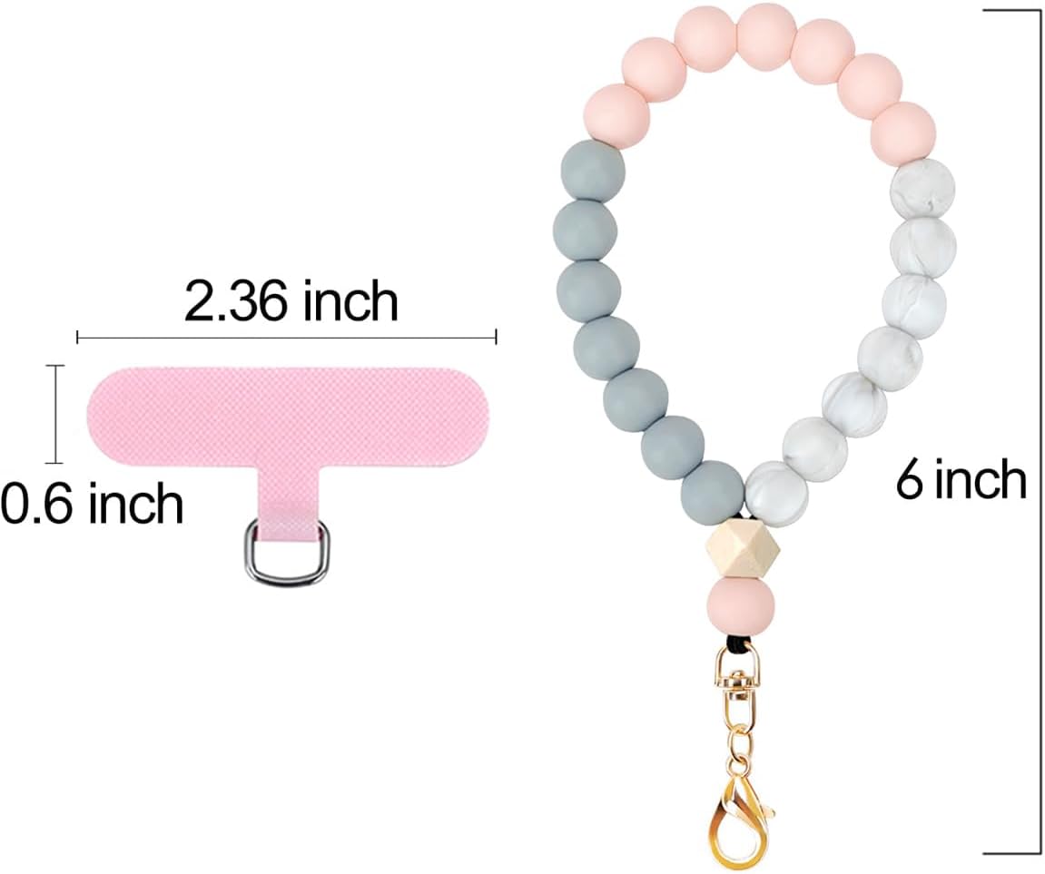 Marble Silicone Beaded Phone Wrist Strap, Cellphone Lanyard with Tether Tab, Elastic Hands-Free Wristlet Bracelet