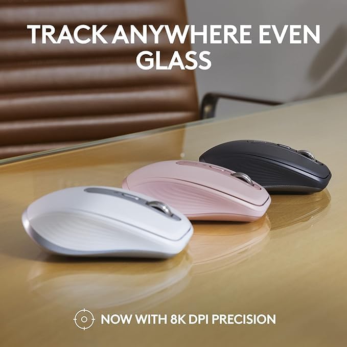 Logitech MX Anywhere 3S Compact Wireless Mouse Fast Scrolling 8K DPI Any-Surface Tracking Quiet Clicks Programmable Buttons USB C Bluetooth Windows PC Linux Chrome Mac - Black (Renewed)