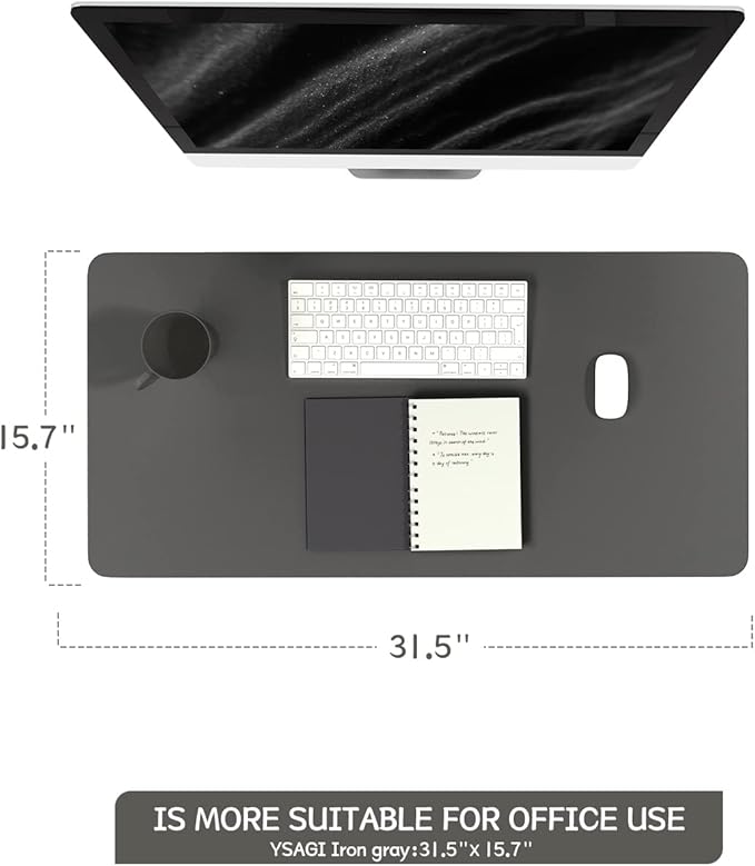 YSAGi Non-Slip Leather Desk Pad, Waterproof Laptop Computer Desk Keyboard Mat, Table Protector Blotter Mat, Large Mouse Pad for Office/Work/Home/Decor(Dark Gray, 31.5" x 15.7")